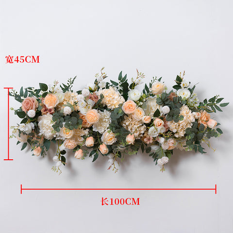 New peony rose row outdoor wedding arrangement background wall window table decoration long flowers #1074