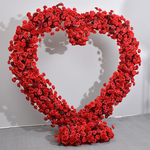 Luxury 5D Red Floral Arrangement With Heart-Shaped Frame Wedding Backdrop Decor Flower Stand Party Arch Prop Stage Flowers Shelf #1069