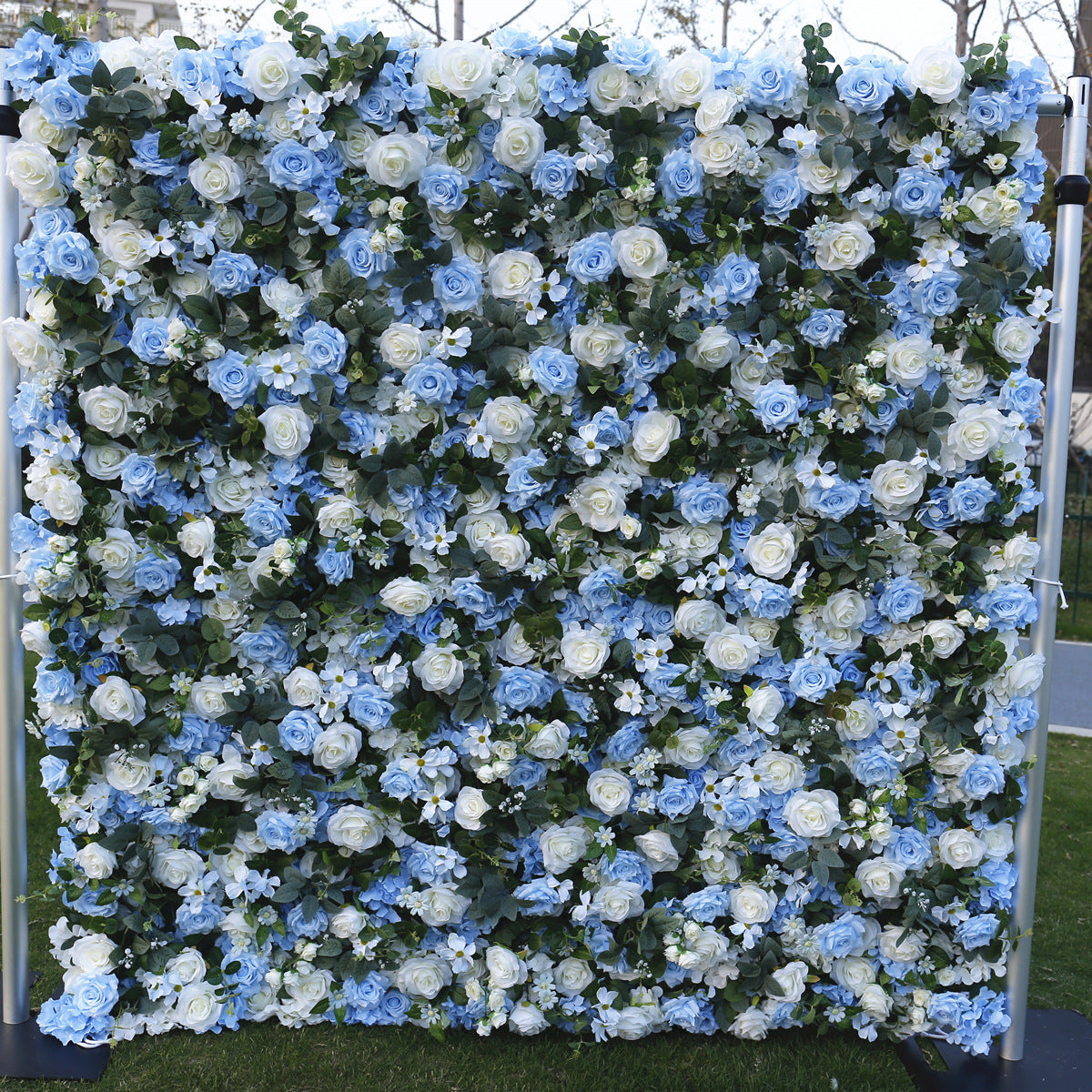 5D Three-dimensional Fabric Bottom Flower Wall Background Wall Light Blue Rose Embroidered Ball Flower Wall Store Decoration and Wedding Decoration #1030