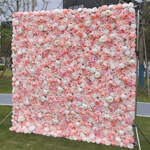 White Pink Dandelion Rose Fabric Flower Wall Wedding Backdrop Arrangement Artificail Rose Cloth Floral Wall Party Window Display #1125