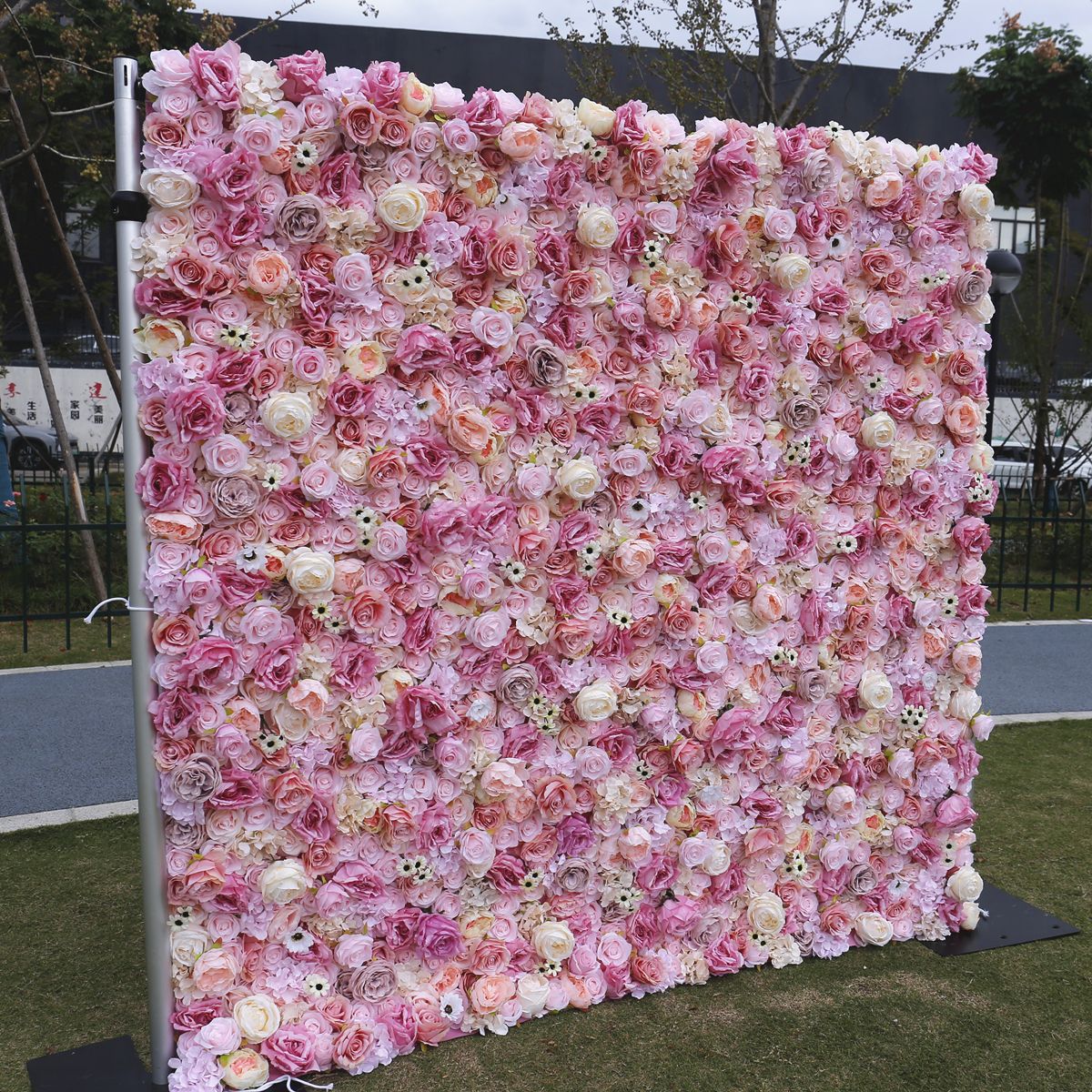 Pink Cloth Bottom Flower Wall Background Wall Live Room Party Wedding Wedding Decoration Net Red Rose Art Wall #1086