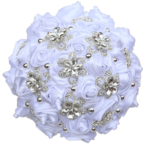 18cm Wedding Bouquet Bride Bridal Brooch Bouquets Bridesmaid Diamond Pearl Ribbon Valentine's Day Confession Party Church Corsage Flower W2023