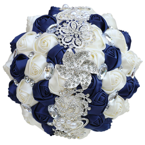 21cm Wedding Bouquet Artifical Rose Satin Jeweled Throw Bouquet Bridesmaid Holding Flowers Wedding Silk Flower W2027