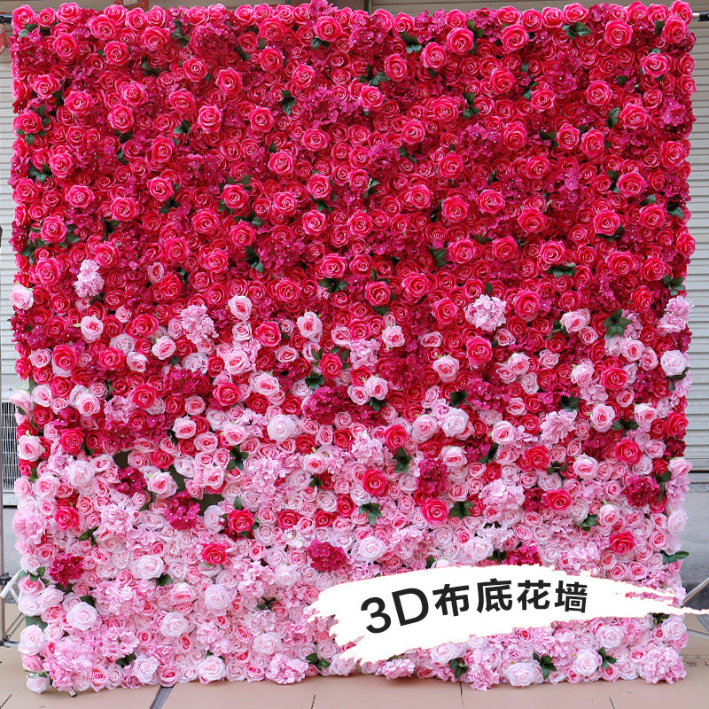 3D Gradient Hot Pink White Wedding Backdrop Cloth Flower Wall Rose Fabric Floral Wall Arrangement Event Party Photo Props #1026