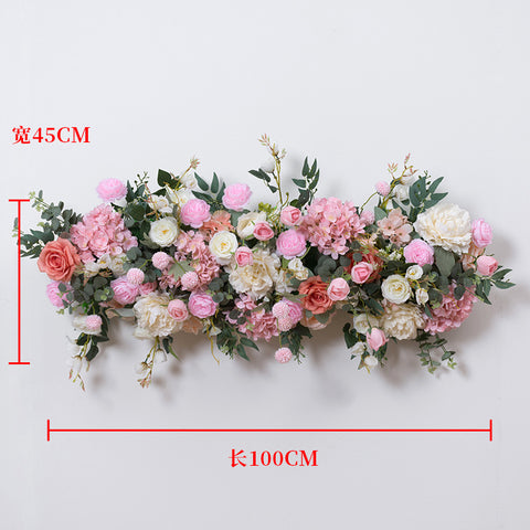 New peony rose row outdoor wedding arrangement background wall window table decoration long flowers #1074