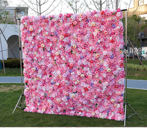 High Density Cloth Bottom Simulation Flower Wall Background Wall Wedding Site Layout Wedding Decoration Net Red Rose Silk Flower Wall #1065