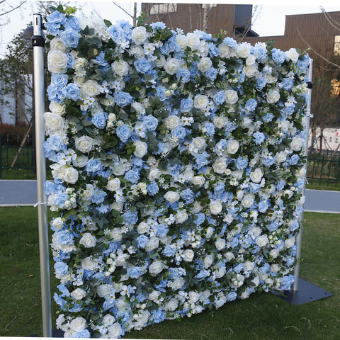 5D Three-dimensional Fabric Bottom Flower Wall Background Wall Light Blue Rose Embroidered Ball Flower Wall Store Decoration and Wedding Decoration #1030