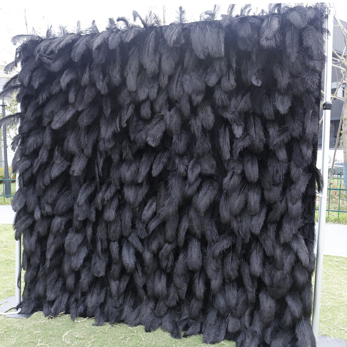 3D Black Feather Fabric Rolling Up Curtain Flower Wall Cloth Artificial Plant Wall Wedding Backdrop Decor Party Stage Layout #1025