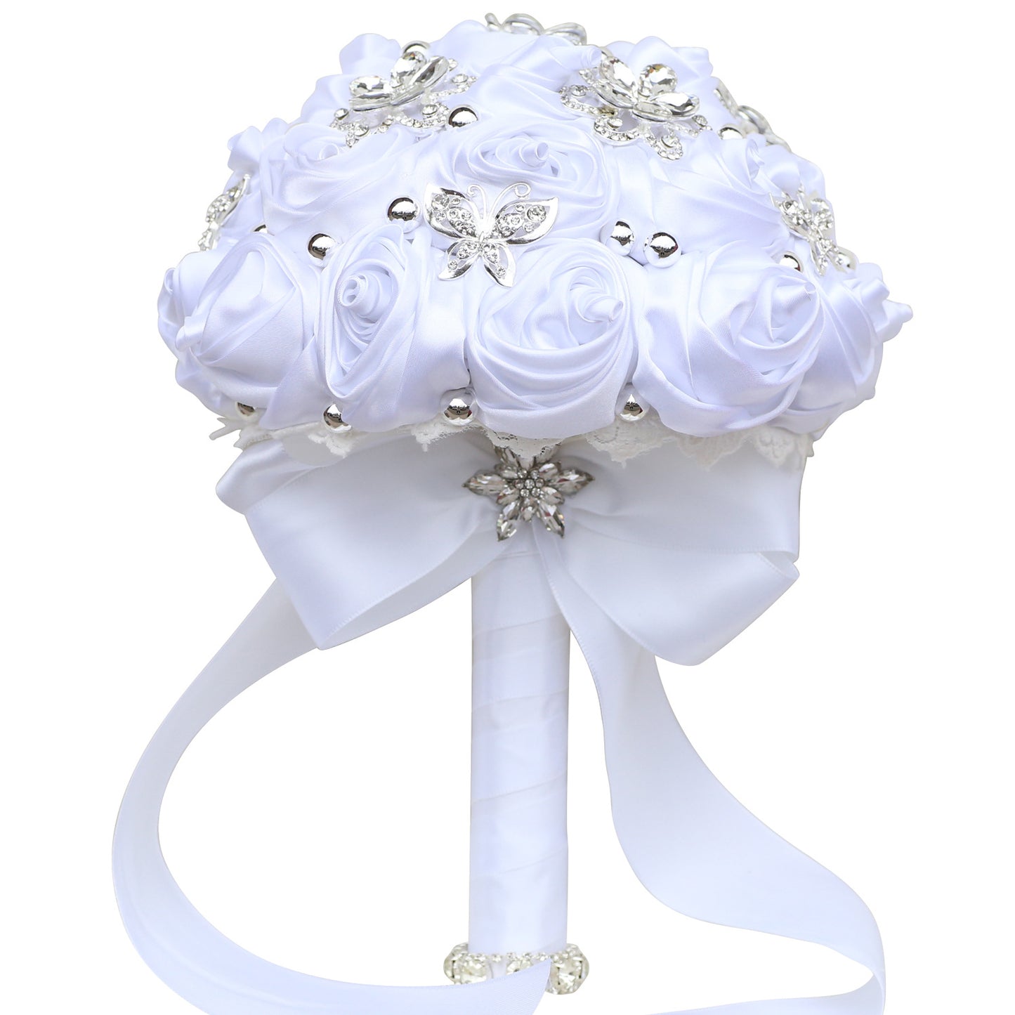 18cm Wedding Bouquet Bride Bridal Brooch Bouquets Bridesmaid Diamond Pearl Ribbon Valentine's Day Confession Party Church Corsage Flower W2023