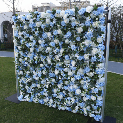 5D Three-dimensional Fabric Bottom Flower Wall Background Wall Light Blue Rose Embroidered Ball Flower Wall Store Decoration and Wedding Decoration #1030