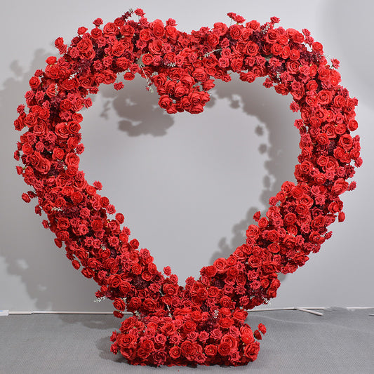 Luxury 5D Red Floral Arrangement With Heart-Shaped Frame Wedding Backdrop Decor Flower Stand Party Arch Prop Stage Flowers Shelf #1069