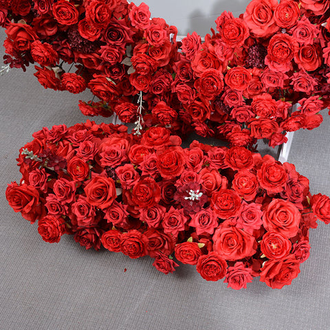 Luxury 5D Red Floral Arrangement With Heart-Shaped Frame Wedding Backdrop Decor Flower Stand Party Arch Prop Stage Flowers Shelf #1069