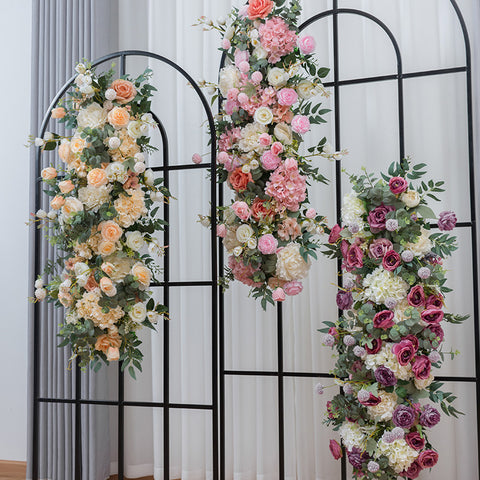 New peony rose row outdoor wedding arrangement background wall window table decoration long flowers #1074