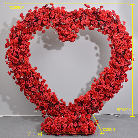 Luxury 5D Red Floral Arrangement With Heart-Shaped Frame Wedding Backdrop Decor Flower Stand Party Arch Prop Stage Flowers Shelf #1069