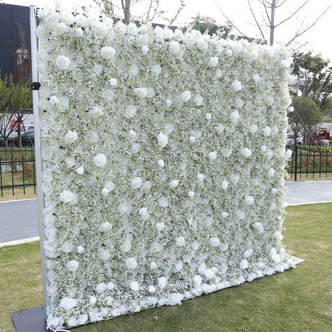 White Rose Babysbreath Luxury 5D Cloth Flower Wall Wedding Backdrop Decor Curtain Hang Gypsophila Fabric Floral Wall Party Props #1127