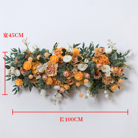 New peony rose row outdoor wedding arrangement background wall window table decoration long flowers #1074