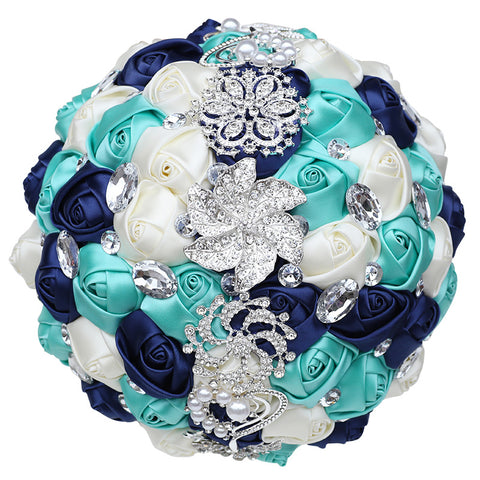 21cm Wedding Bouquet Artifical Rose Satin Jeweled Throw Bouquet Bridesmaid Holding Flowers Wedding Silk Flower W2027