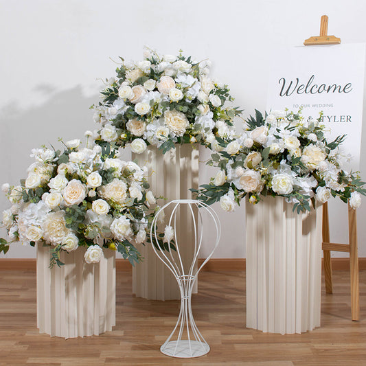 White Pink Wedding Table Centerpieces Ball Iron Metal Stand Rose Greenery Flower Ball Event Party Stage Road Lead Floor Floral #1126