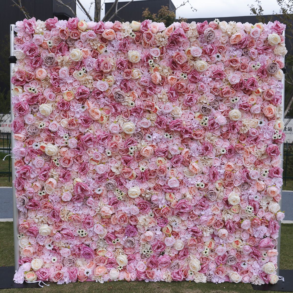 Pink Cloth Bottom Flower Wall Background Wall Live Room Party Wedding Wedding Decoration Net Red Rose Art Wall #1086