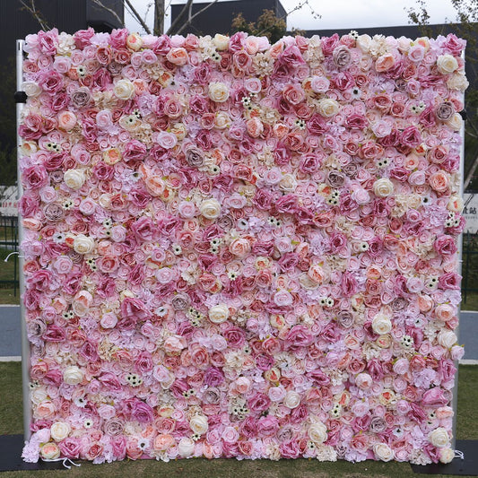 Pink Cloth Bottom Flower Wall Background Wall Live Room Party Wedding Wedding Decoration Net Red Rose Art Wall #1086