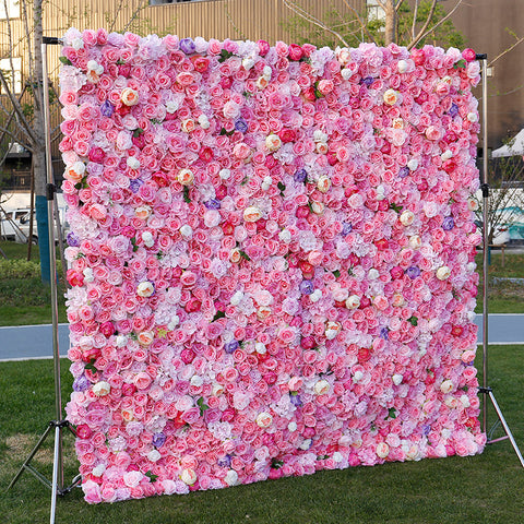 High Density Cloth Bottom Simulation Flower Wall Background Wall Wedding Site Layout Wedding Decoration Net Red Rose Silk Flower Wall #1065