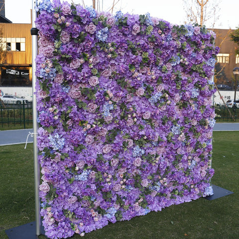 Lila Stoffblumenwand, künstliche Blumenhintergrundwand, Hochzeitsdekoration, Schaufensterdekoration, Outdoor-Aktivitätslandschaft