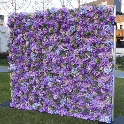 紫色の布の花の壁造花背景壁結婚式の装飾店の窓の装飾野外活動風景