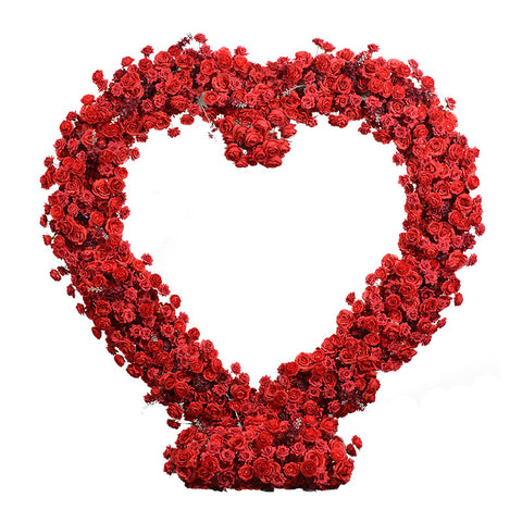 Luxury 5D Red Floral Arrangement With Heart-Shaped Frame Wedding Backdrop Decor Flower Stand Party Arch Prop Stage Flowers Shelf #1069