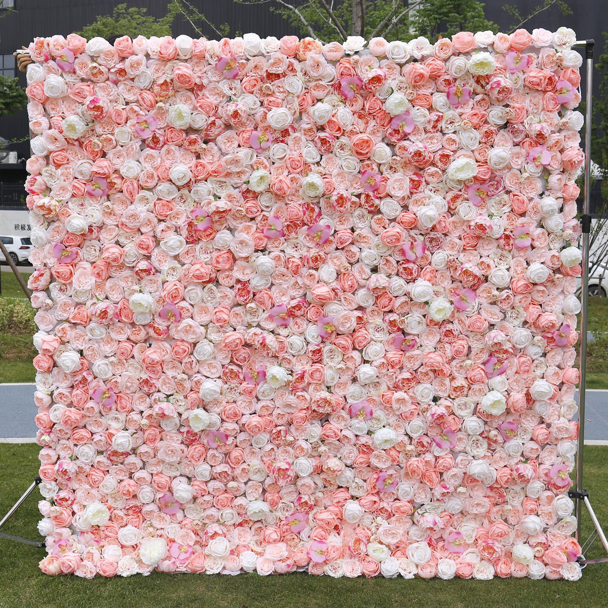 White Pink Dandelion Rose Fabric Flower Wall Wedding Backdrop Arrangement Artificail Rose Cloth Floral Wall Party Window Display #1125