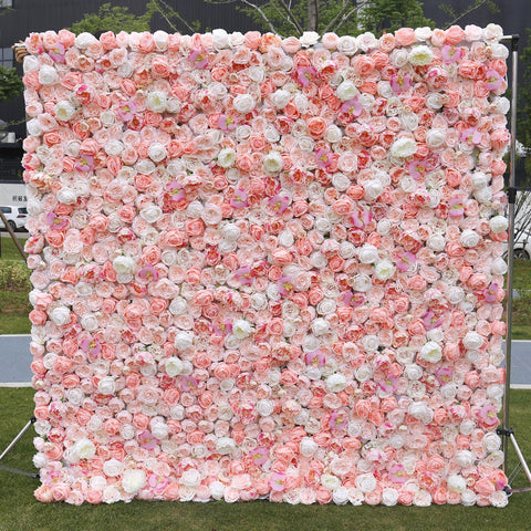 White Pink Dandelion Rose Fabric Flower Wall Wedding Backdrop Arrangement Artificail Rose Cloth Floral Wall Party Window Display #1125