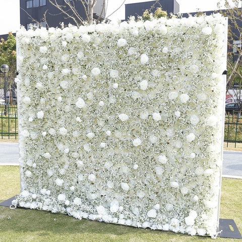 White Rose Babysbreath Luxury 5D Cloth Flower Wall Wedding Backdrop Decor Curtain Hang Gypsophila Fabric Floral Wall Party Props #1127