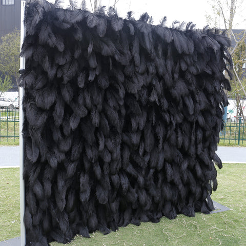 3D Black Feather Fabric Rolling Up Curtain Flower Wall Cloth Artificial Plant Wall Wedding Backdrop Decor Party Stage Layout #1025