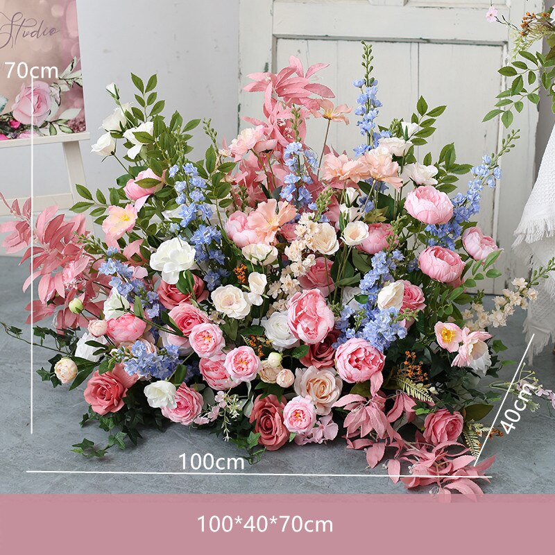 Pink Blue Series Wedding Foral Arrangement Event Table Centerpieces Ball Party Arch Decor Flowers Row Welcome Sign Decor Props #1085