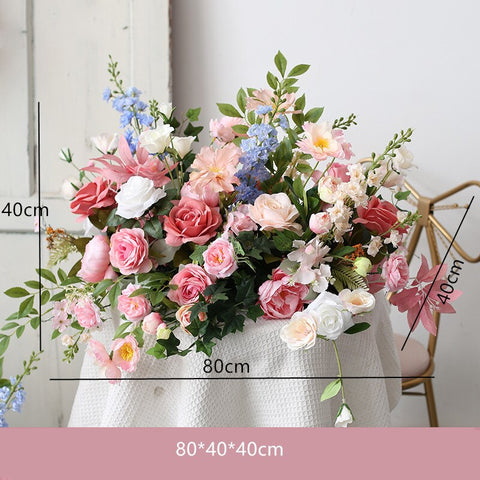 Pink Blue Series Wedding Foral Arrangement Event Table Centerpieces Ball Party Arch Decor Flowers Row Welcome Sign Decor Props #1085