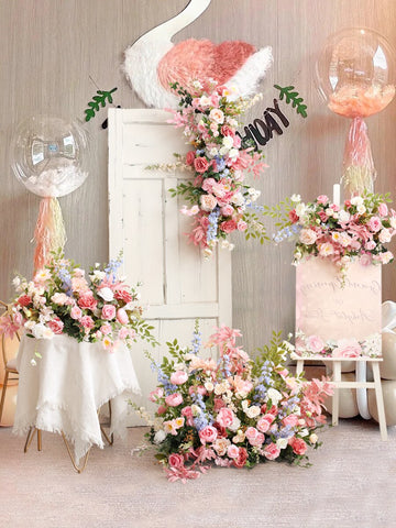 Pink Blue Series Wedding Foral Arrangement Event Table Centerpieces Ball Party Arch Decor Flowers Row Welcome Sign Decor Props #1085