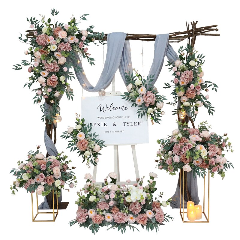 Pink Wedding Backdrop Floral Arrangement Arch Corner Flower Event Table Centerpieces Ball Party Floor Flowers Welcome Sign Props #1091