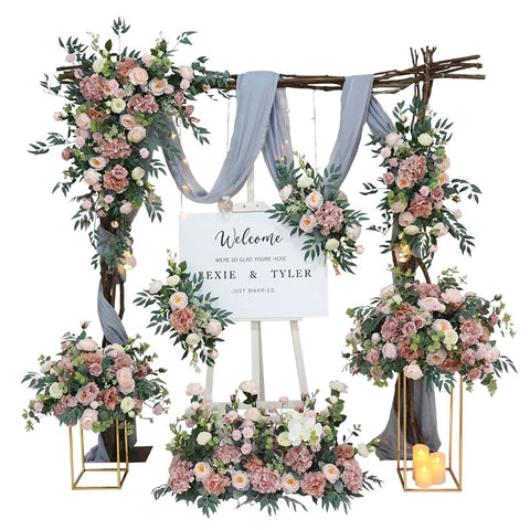 Pink Wedding Backdrop Floral Arrangement Arch Corner Flower Event Table Centerpieces Ball Party Floor Flowers Welcome Sign Props #1091