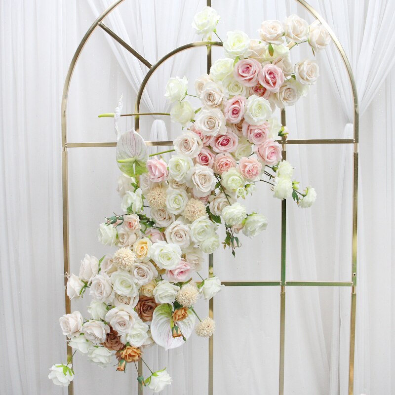 Pink Wedding Scene Backdrop Decor White Artificial Flower Row Arrangement Wall Hanging Floral Road Lead Flowers Ball Party Props #1093