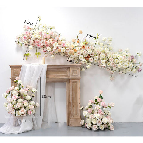 Pink Wedding Scene Backdrop Decor White Artificial Flower Row Arrangement Wall Hanging Floral Road Lead Flowers Ball Party Props #1093