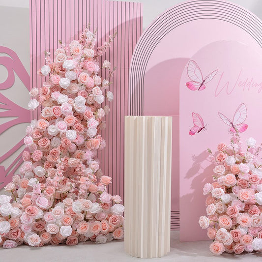 Pink White Rose Flower Arrangement Wedding Backdrop Arch KT Board Decor 5D Floor Floral  Row Event Party Window Display Props #1095