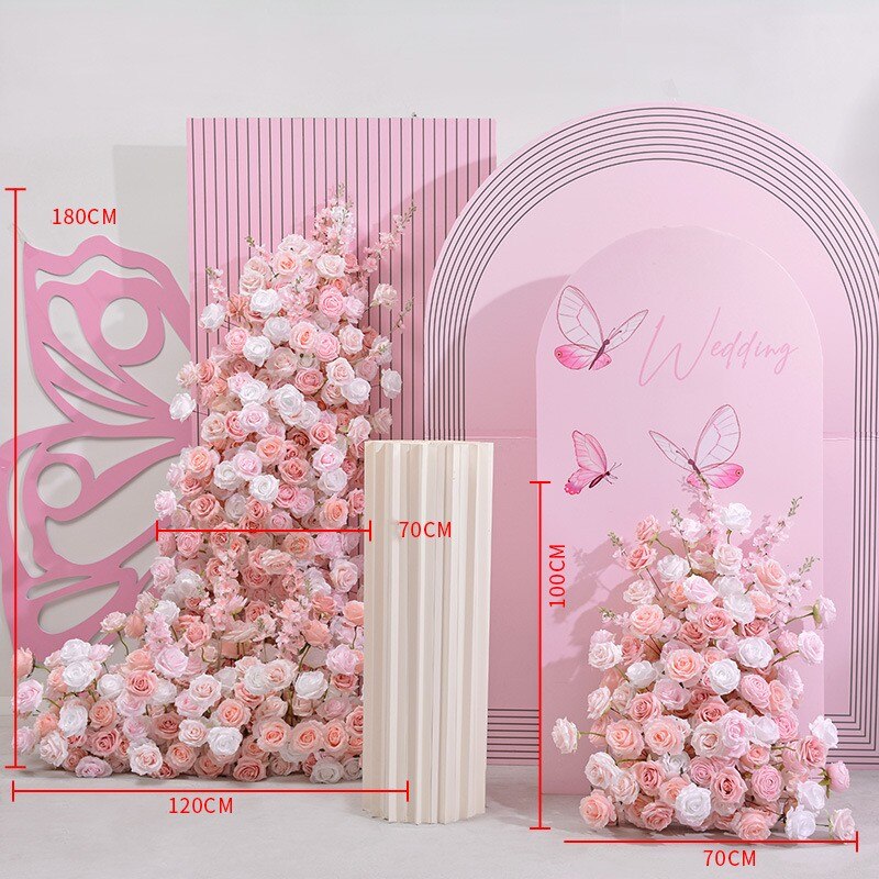 Pink White Rose Flower Arrangement Wedding Backdrop Arch KT Board Decor 5D Floor Floral  Row Event Party Window Display Props #1095