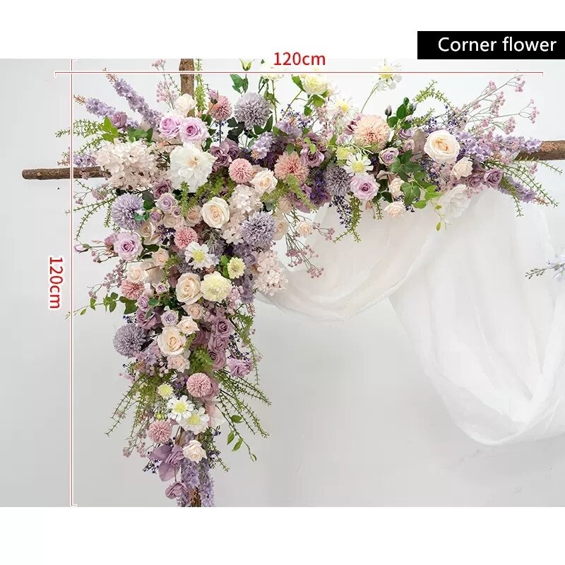 Purple Rose Delphinium Dandelion Artificial Hang Corner Flower Road Lead Floor Floral Arrangements Wedding Event Backdrop Decor #1099