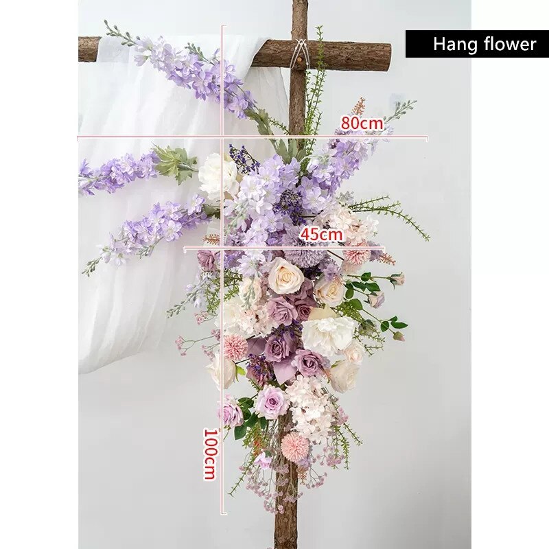 Purple Rose Delphinium Dandelion Artificial Hang Corner Flower Road Lead Floor Floral Arrangements Wedding Event Backdrop Decor #1099