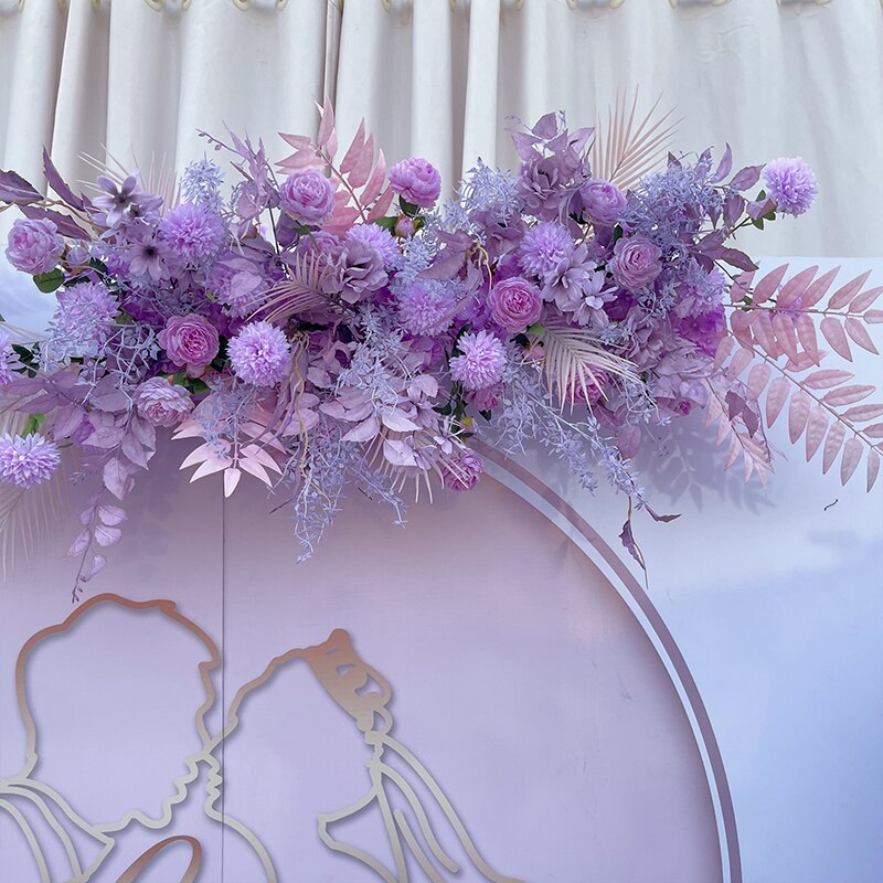 Purple White Artificial Flower Arrangement Wedding Catwalk Road Lead Table Flower Wedding Backdrop Layout Party Flower Wall Deco #1102