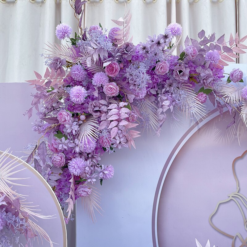 Purple White Artificial Flower Arrangement Wedding Catwalk Road Lead Table Flower Wedding Backdrop Layout Party Flower Wall Deco #1102