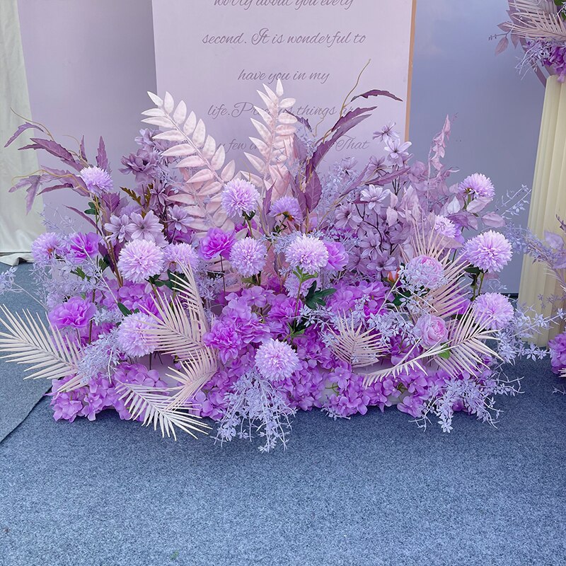 Purple White Artificial Flower Arrangement Wedding Catwalk Road Lead Table Flower Wedding Backdrop Layout Party Flower Wall Deco #1102