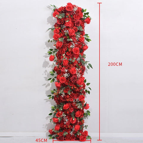 Red Rose Babysbreath Green Leaf Table Runner Sofa Floor Flower Arrangement Wedding Backdrop Deco Flower Row Party Event Props #1106