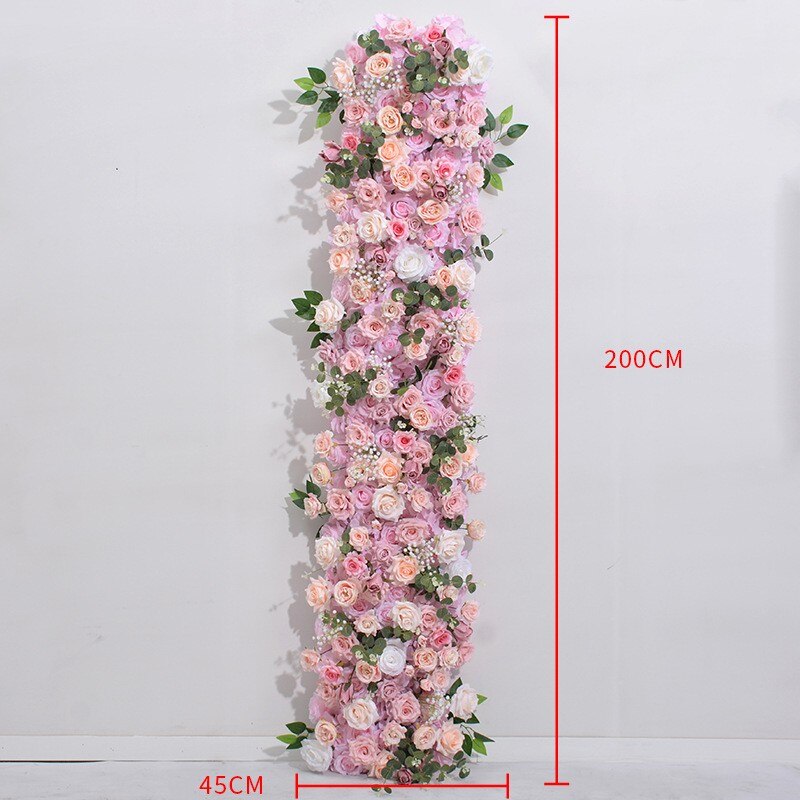 Red Rose Babysbreath Green Leaf Table Runner Sofa Floor Flower Arrangement Wedding Backdrop Deco Flower Row Party Event Props #1106