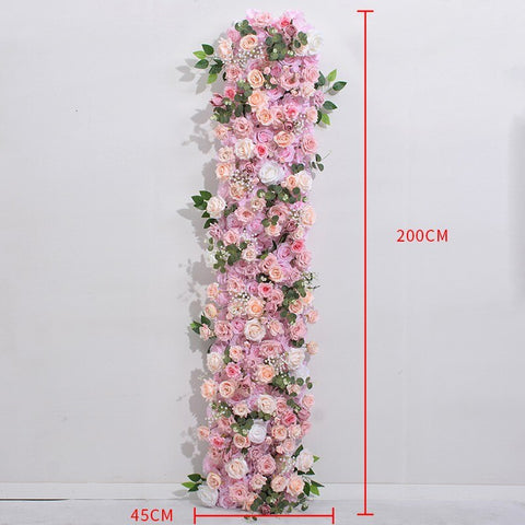 Red Rose Babysbreath Green Leaf Table Runner Sofa Floor Flower Arrangement Wedding Backdrop Deco Flower Row Party Event Props #1106