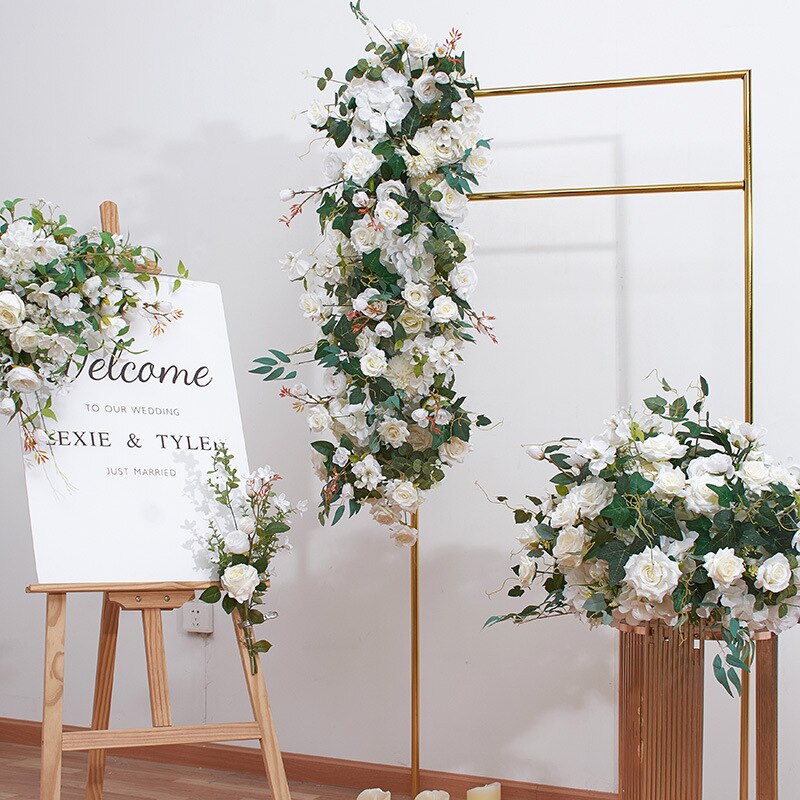 Rose Baby Breath Greenery Wedding Floral Arrangement Table Centerpiece Ball Event Welcome Sign Flower Party Props Window Display #1017